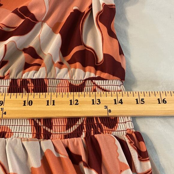 G by Guiliana Mesh Tiered Boho Peasant Dress Peach Burgundy Size MP - Picture 6 of 8
